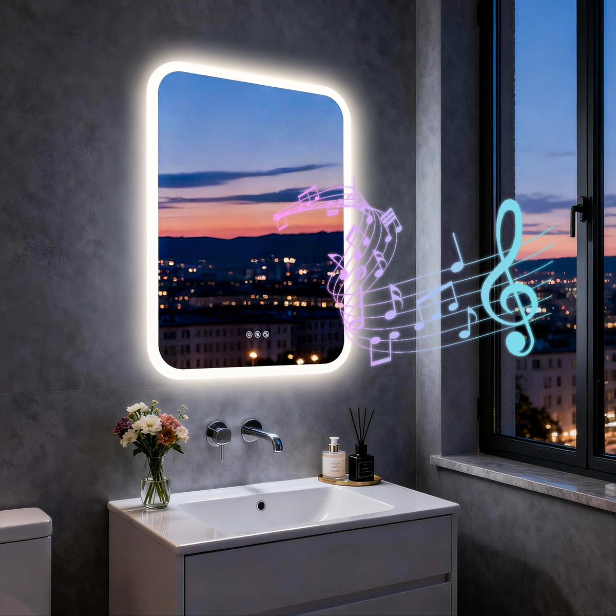 Smart LED Bathroom Mirror With Bluetooth Speakers And Touch Control