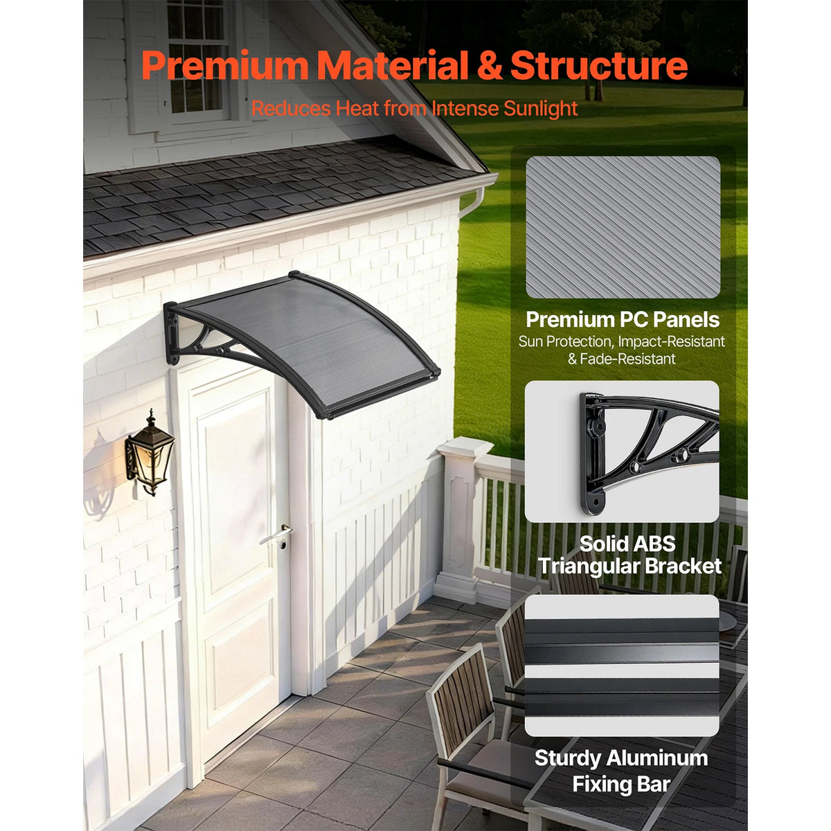 SucceBuy Polycarbonate Door Canopy With Abs Brackets