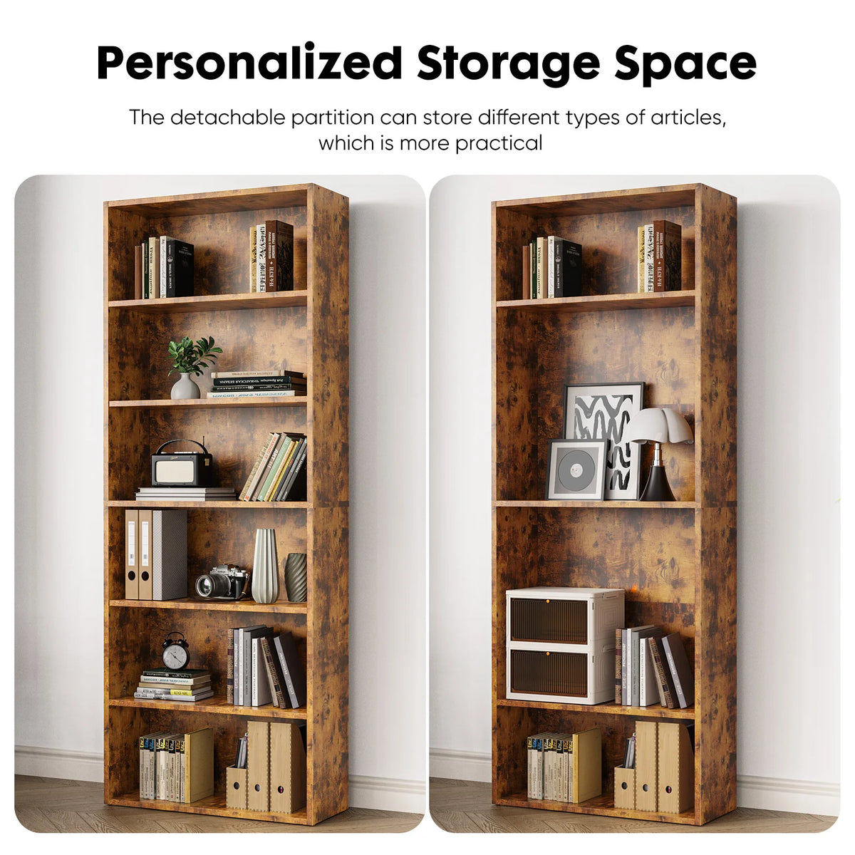 JHK Wooden Bookcase Floor Standing Open Shelf For Living Room