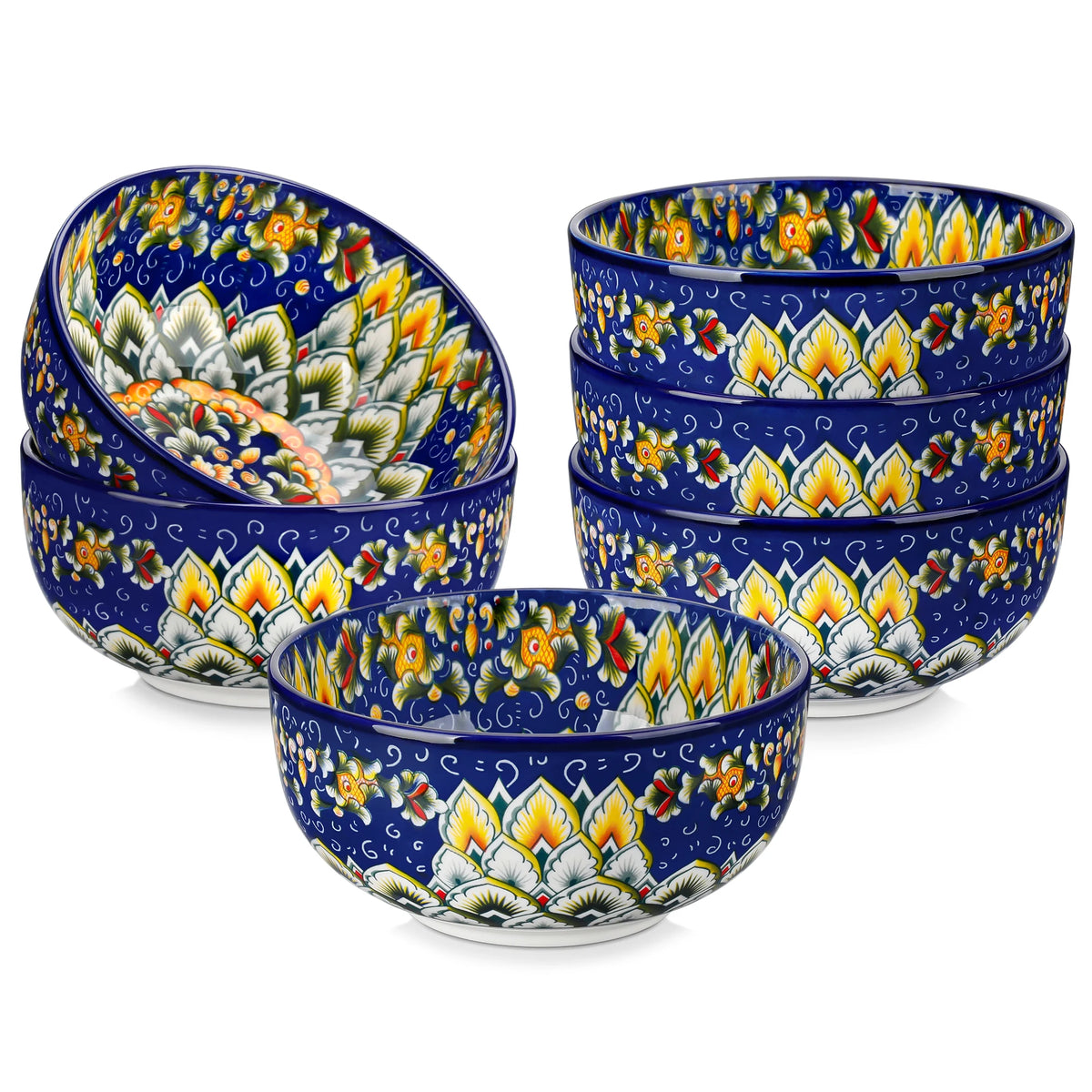 MALACASA Ceramic Bowls Set With Bohemian Floral Pattern Design