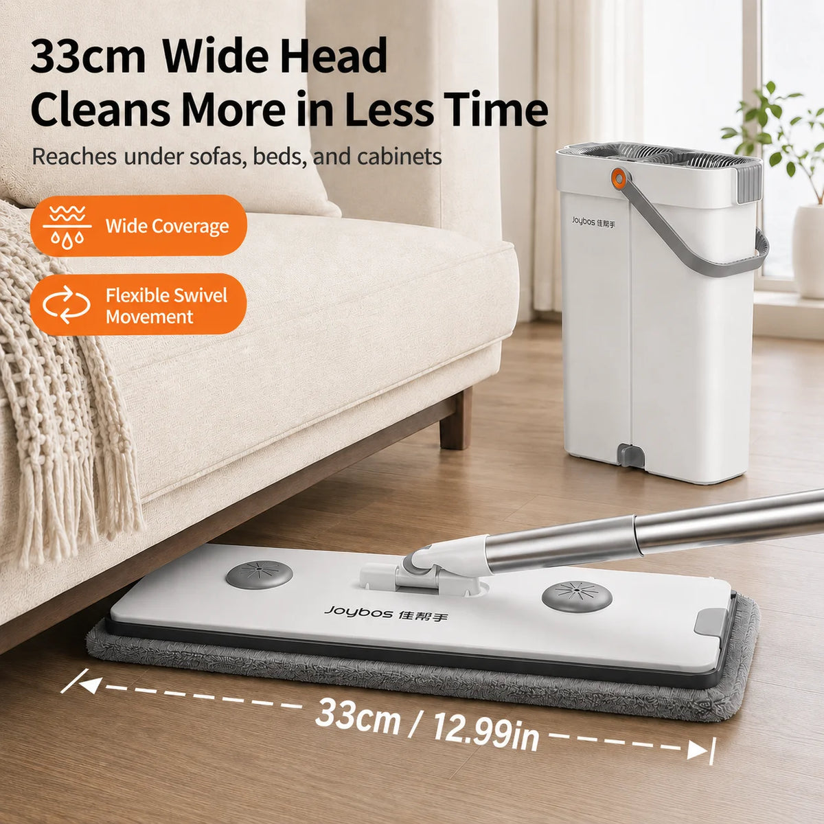 Joybos Flat Mop Bucket System Includes 2 Microfiber Cleaning Pads