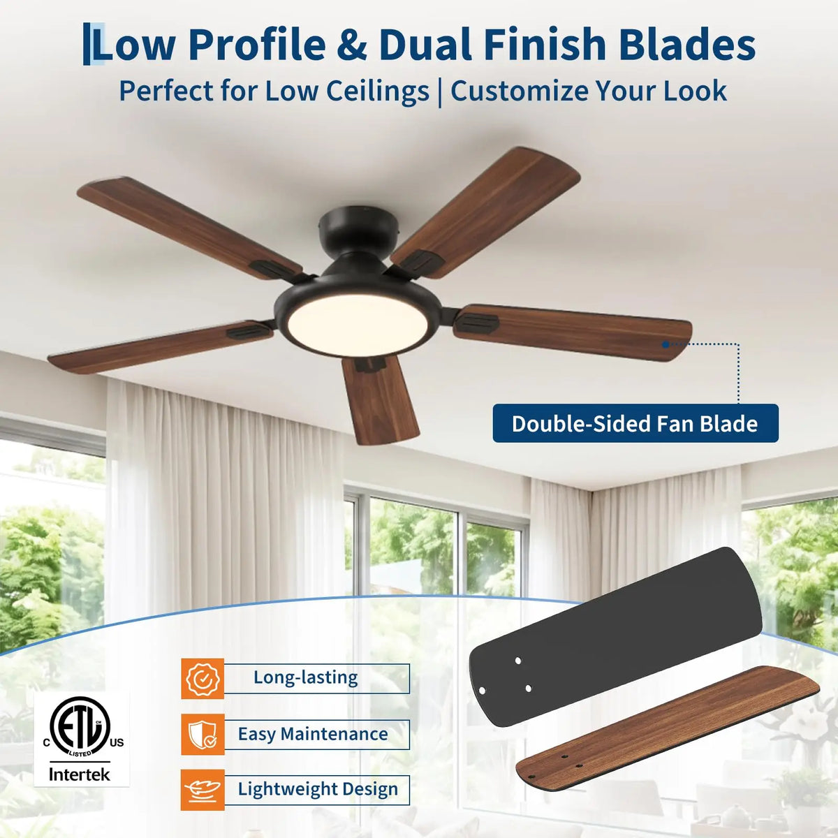 Adoolla 52 Inch Smart Ceiling Fan With Lights Low Profile