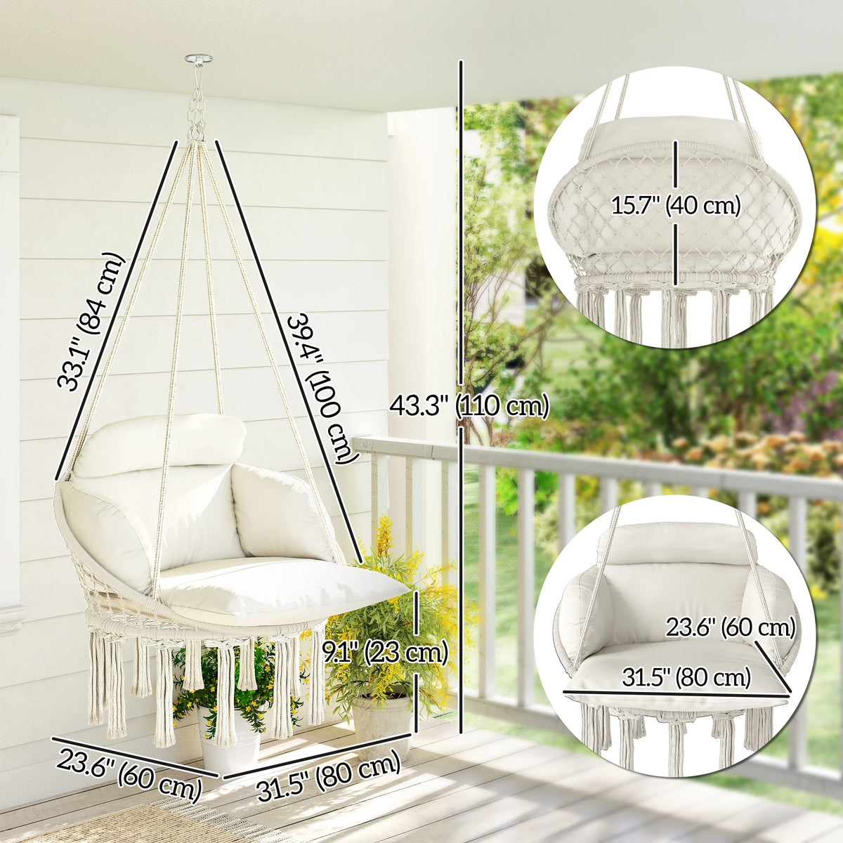 Outsunny Macrame Hammock Chair With Cushion For Outdoor Patio