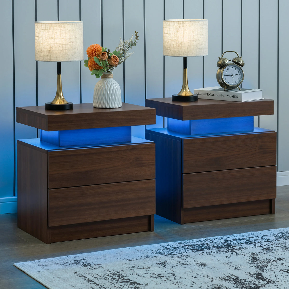 Cubehom LED Nightstand Set With Drawers For Bedroom Modern Minimalist