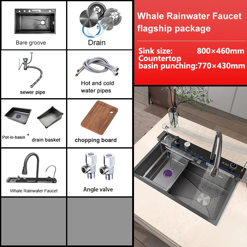 Telisiya Stainless Steel Waterfall Single Bowl Kitchen Sink Display