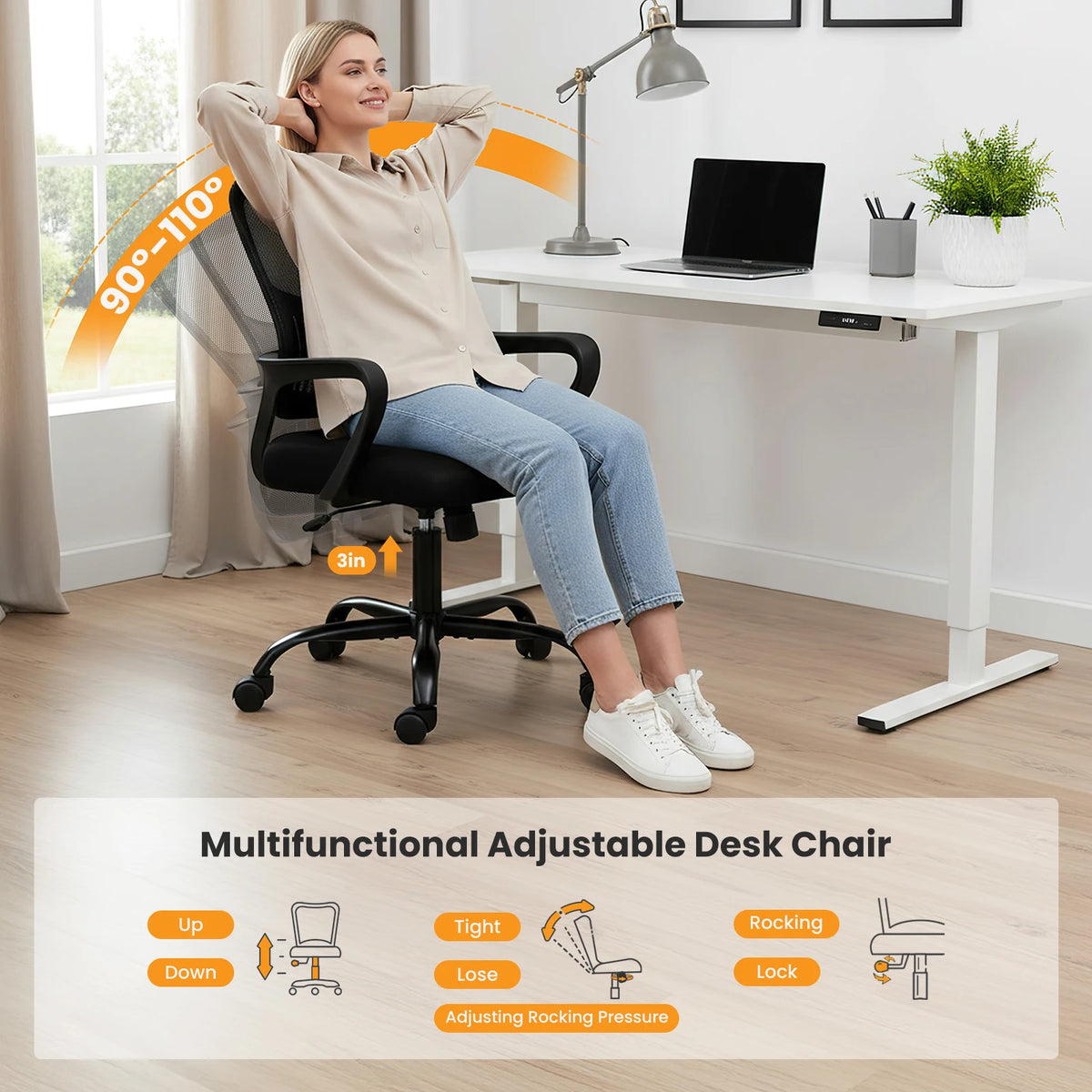 MCQ Ergonomic Mid Back Office Chair With Adjustable Lumbar Support