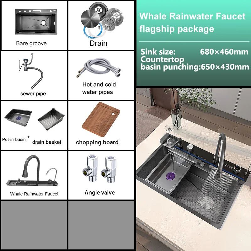 Telisiya Stainless Steel Waterfall Single Bowl Kitchen Sink Display