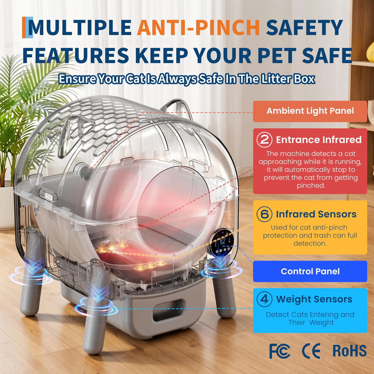 HiMiss Automatic Self Cleaning Cat Litter Box App Odor Control