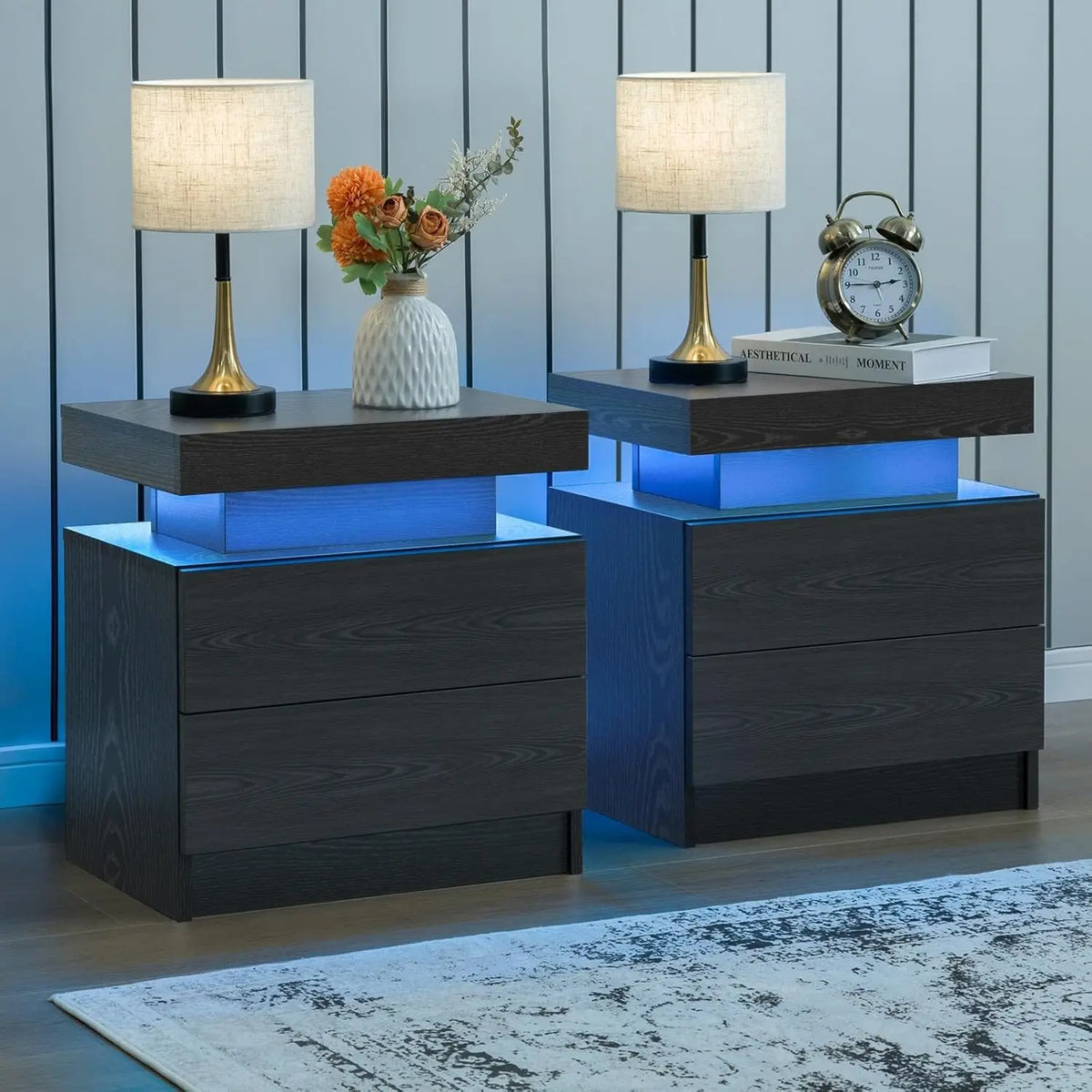 Cubehom LED Nightstand Set With Drawers For Bedroom Modern Minimalist