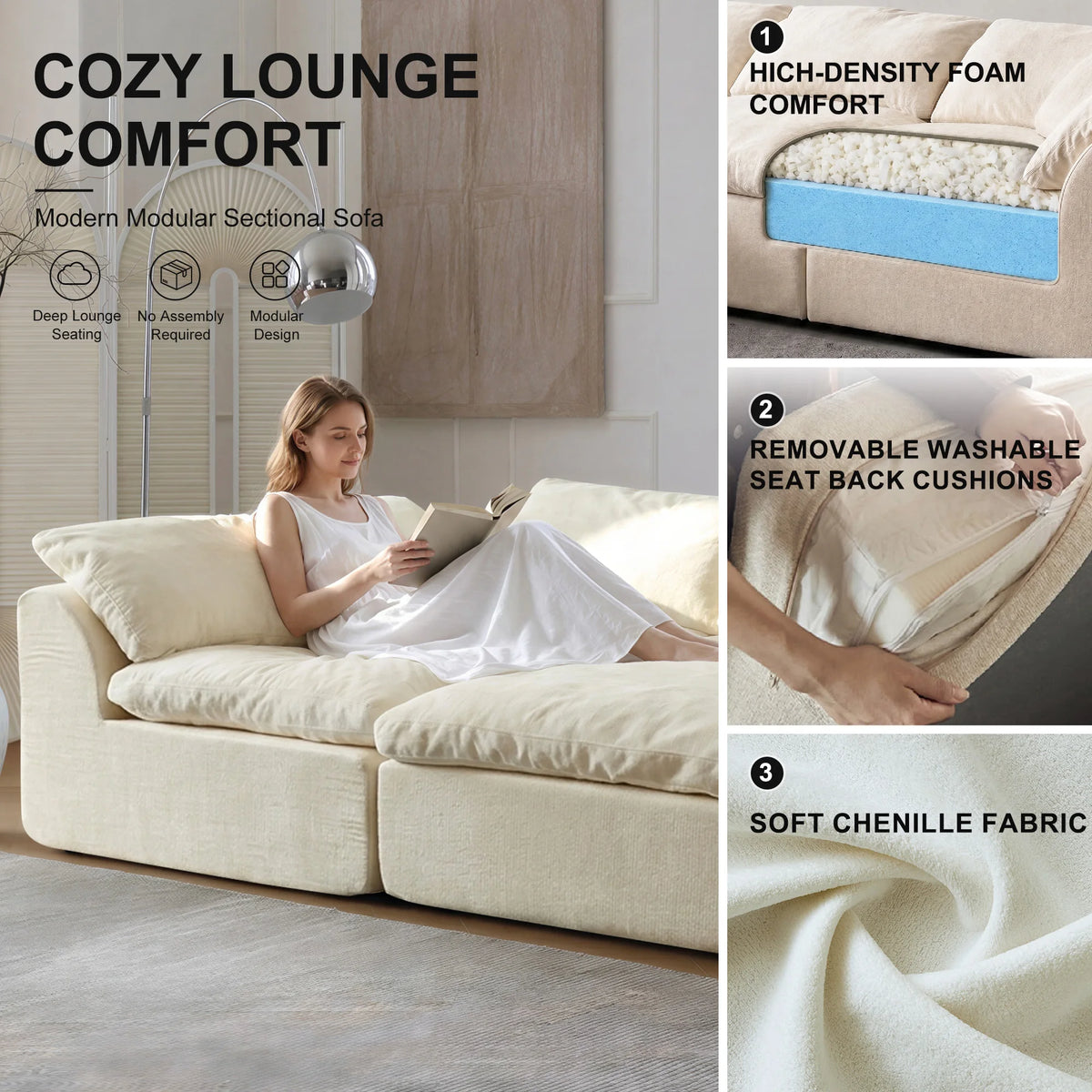 Yeflixvrau Modern Modular Sectional Sofa With Comfortable Cushions