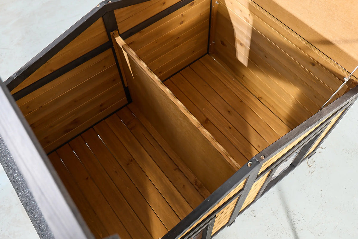 Outdoor Natural Wood Dog House Double Door Waterproof Kennel For Pets