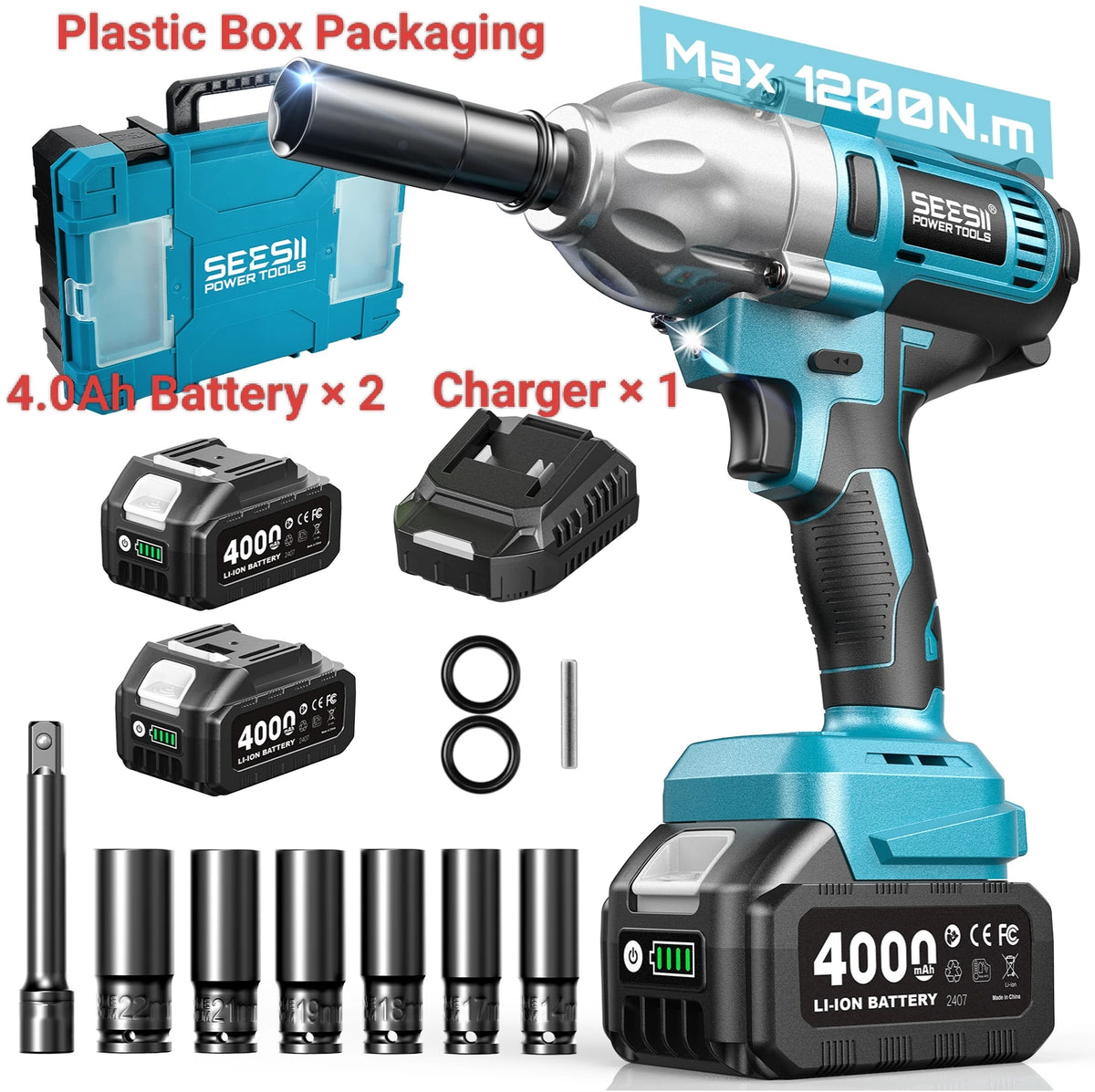 Seesii Brushless Cordless Impact Wrench With Bright LED Light