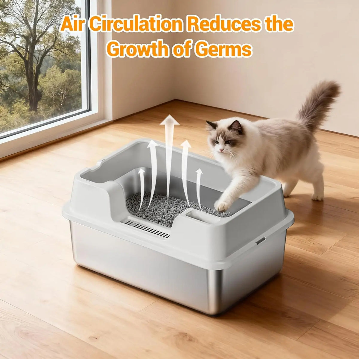 HiMISS Enclosed Stainless Steel Cat Litter Box With Tall Walls