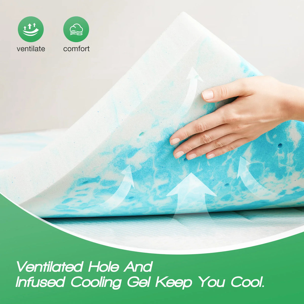 MCQ Memory Foam Mattress Topper Gel Cooling Breathable Soft Comfort