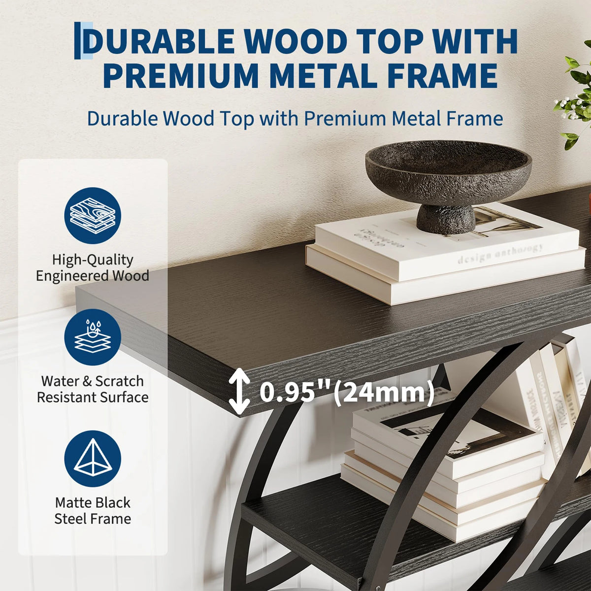HiMiss Four Tier Narrow Entryway Modern Wooden Console Table