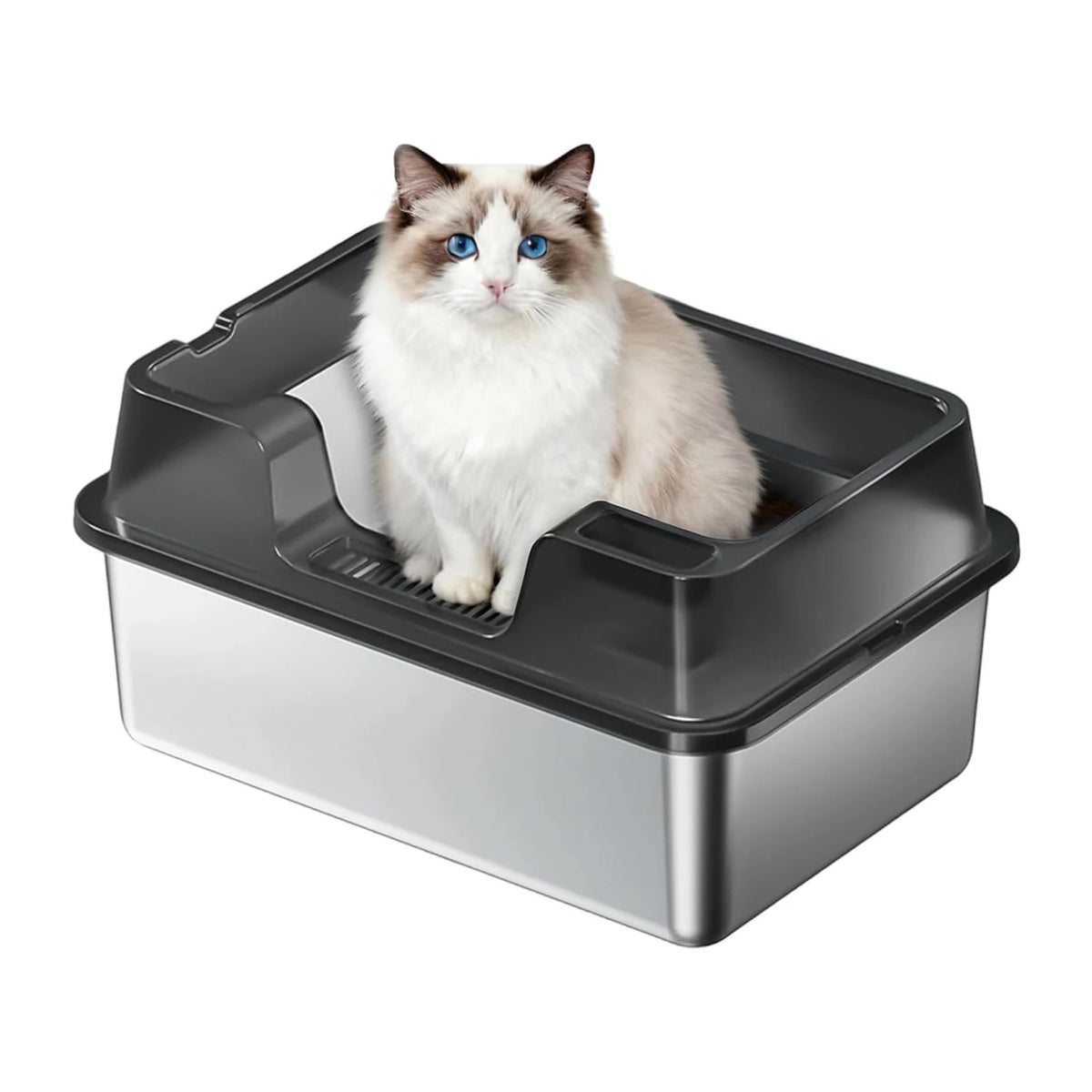 HiMISS Enclosed Stainless Steel Cat Litter Box With Tall Walls