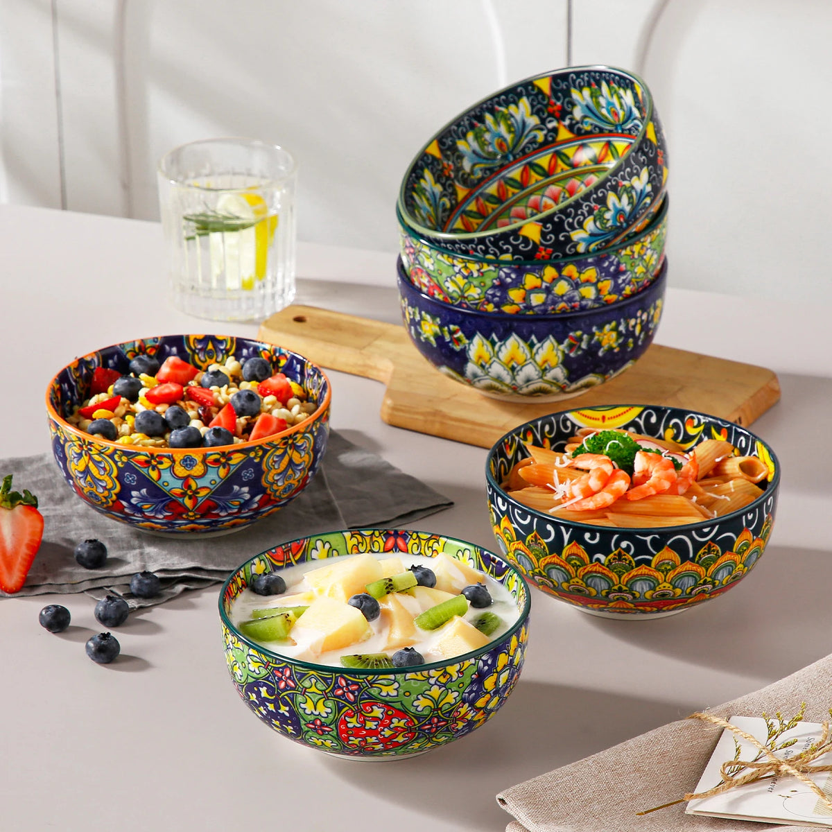 MALACASA Ceramic Bowls Set With Bohemian Floral Pattern Design
