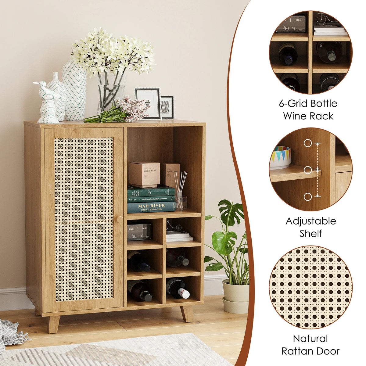 Farini Wooden Sideboard Cabinet With Wine Rack Storage For Home