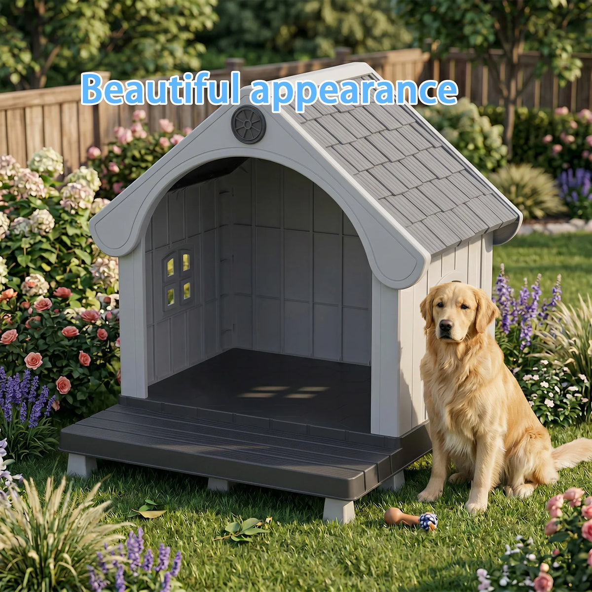 Elevated Resin Dog House Sloped Roof Weatherproof Outdoor Pet Shelter