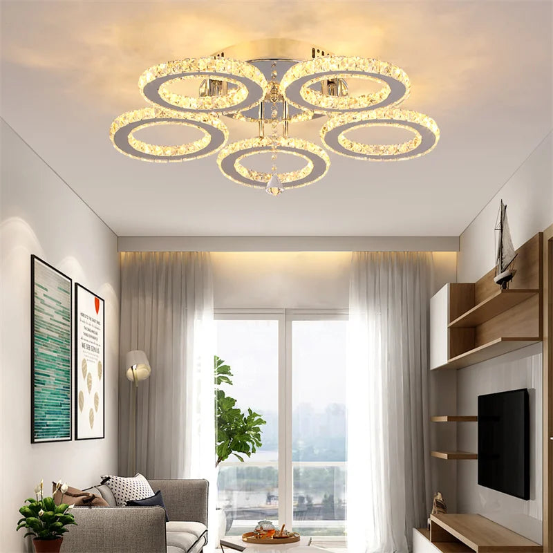 GreeLustr Modern LED Crystal Ring Pendant Chandelier Luxury Home Lighting