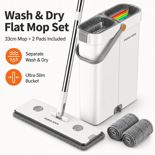 Joybos Flat Mop Bucket System Includes 2 Microfiber Cleaning Pads