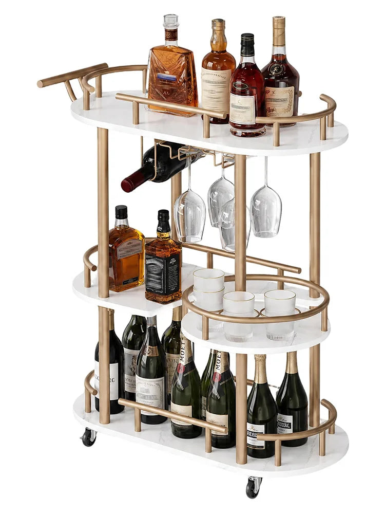 HiMISS Three Tier Metal Rolling Bar Cart With Wine Rack