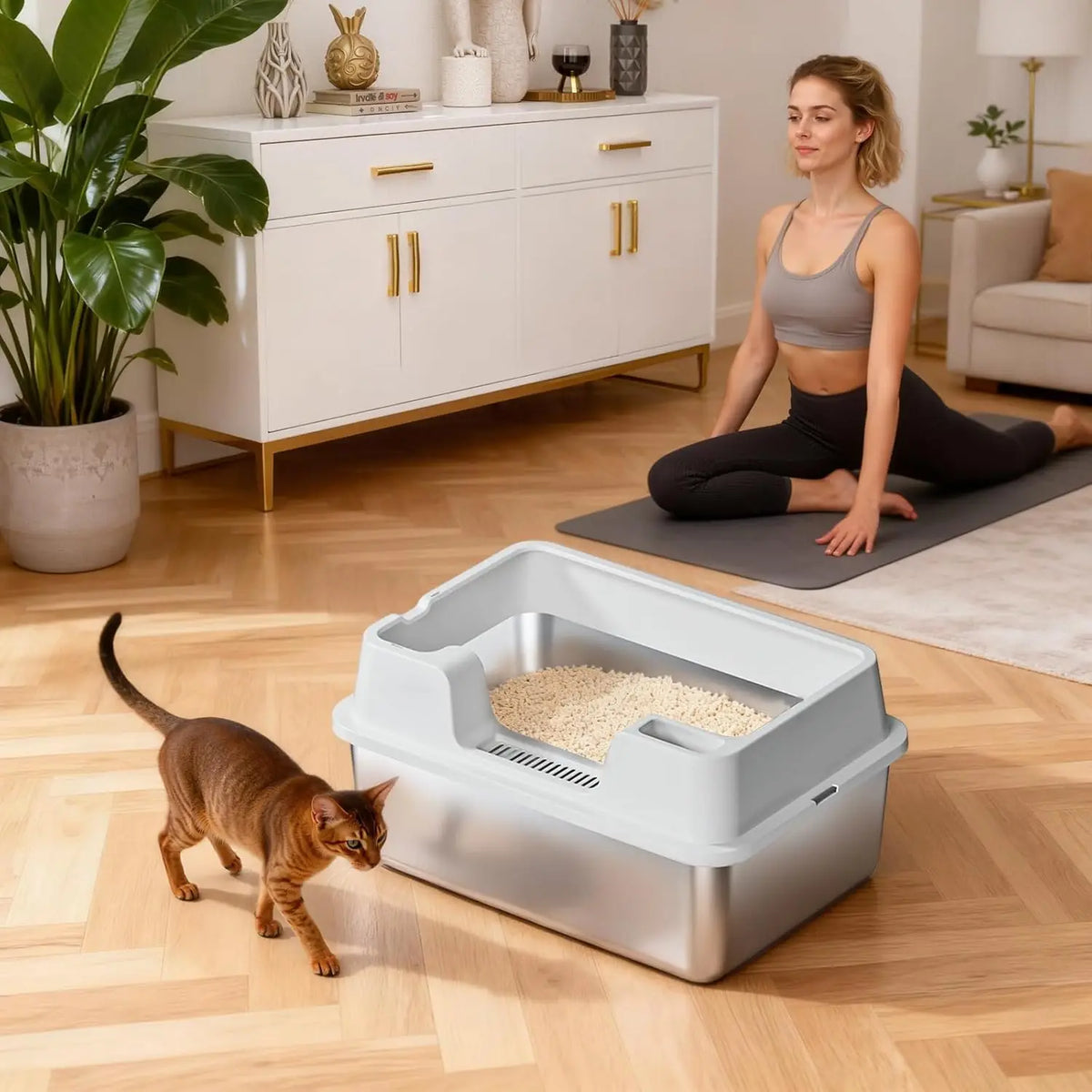 HiMISS Enclosed Stainless Steel Cat Litter Box With Tall Walls