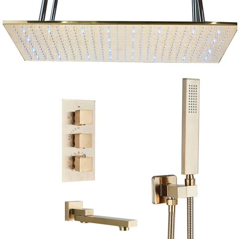 Wanmivezlo Led Rainfall Shower Head Wall Mounted Brass Faucet