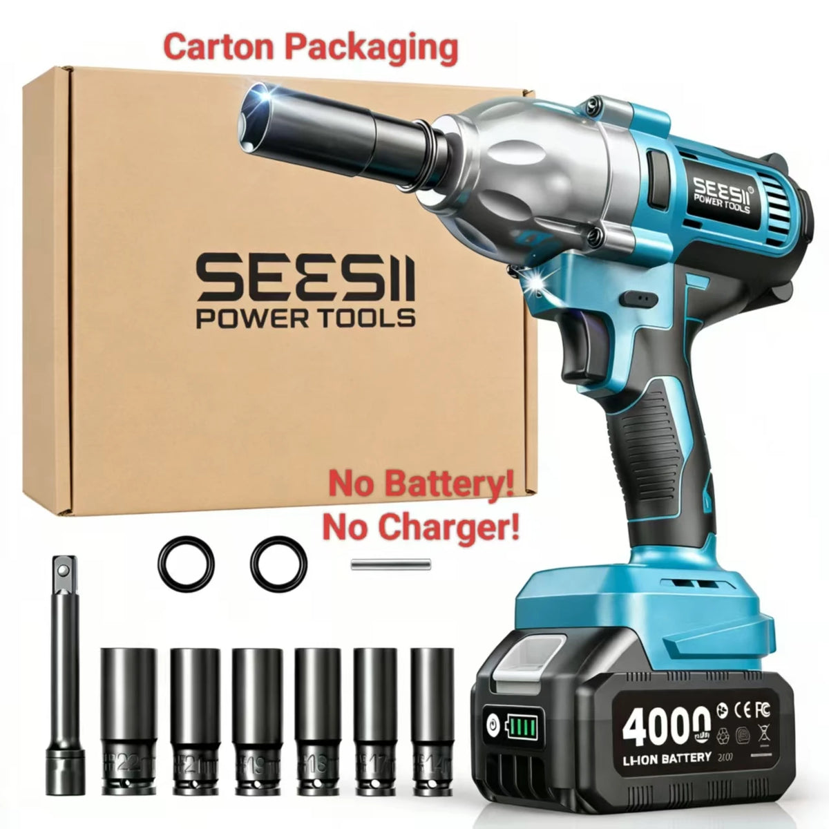 Seesii Brushless Cordless Impact Wrench With Bright LED Light