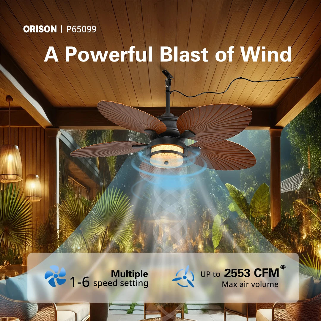Orison 52 Inch Outdoor Ceiling Fan With Lights And Palm Leaf Blades