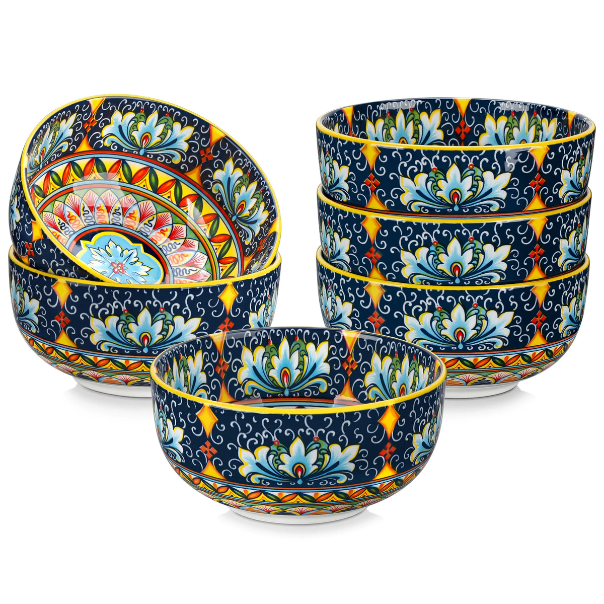 MALACASA Ceramic Bowls Set With Bohemian Floral Pattern Design