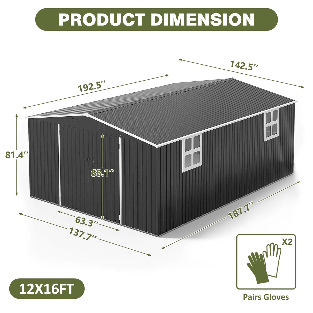 VIWAT Outdoor Metal Storage Shed Heavy Duty Lockable Door Backyard