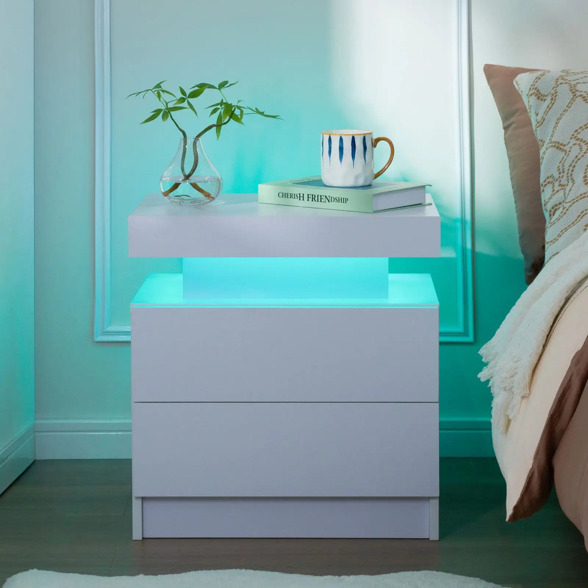 Cubehom LED Nightstand Set With Drawers For Bedroom Modern Minimalist