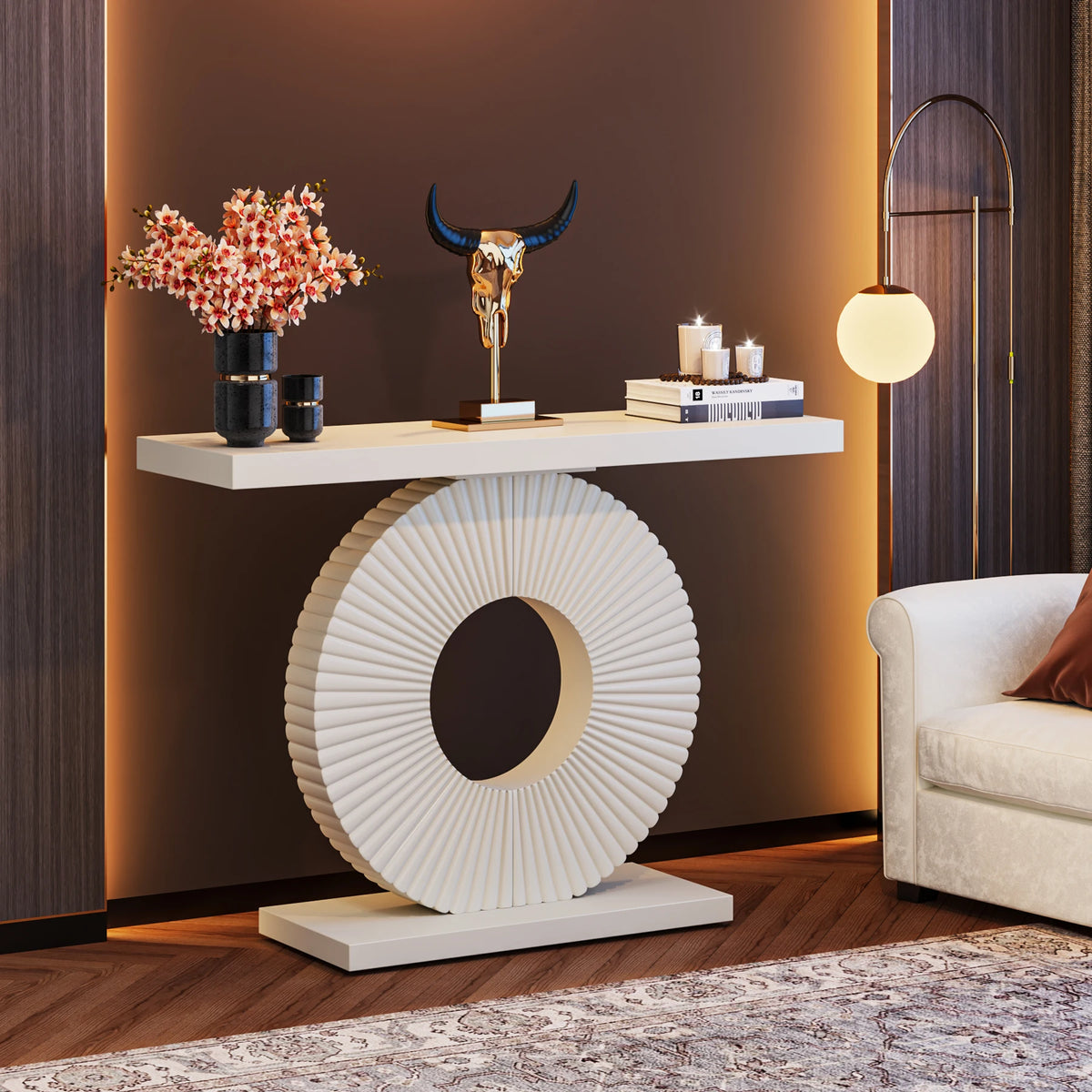 Tribesigns Modern Console Table With Geometric Wooden Base Frame