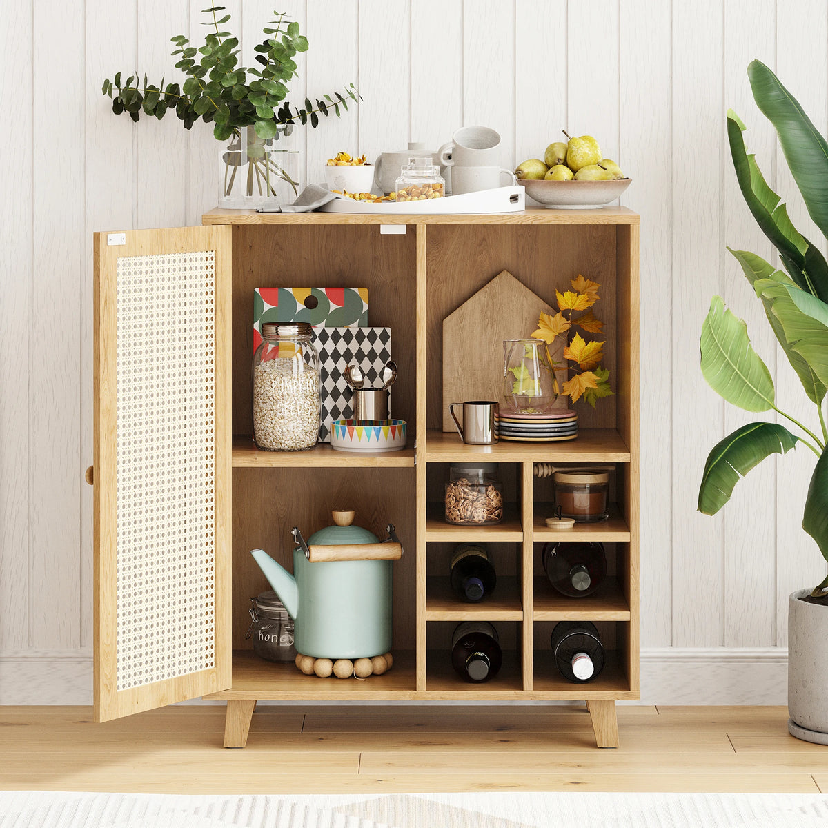 Farini Wooden Sideboard Cabinet With Wine Rack Storage For Home