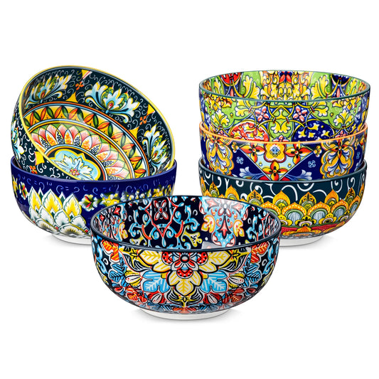 MALACASA Ceramic Bowls Set With Bohemian Floral Pattern Design
