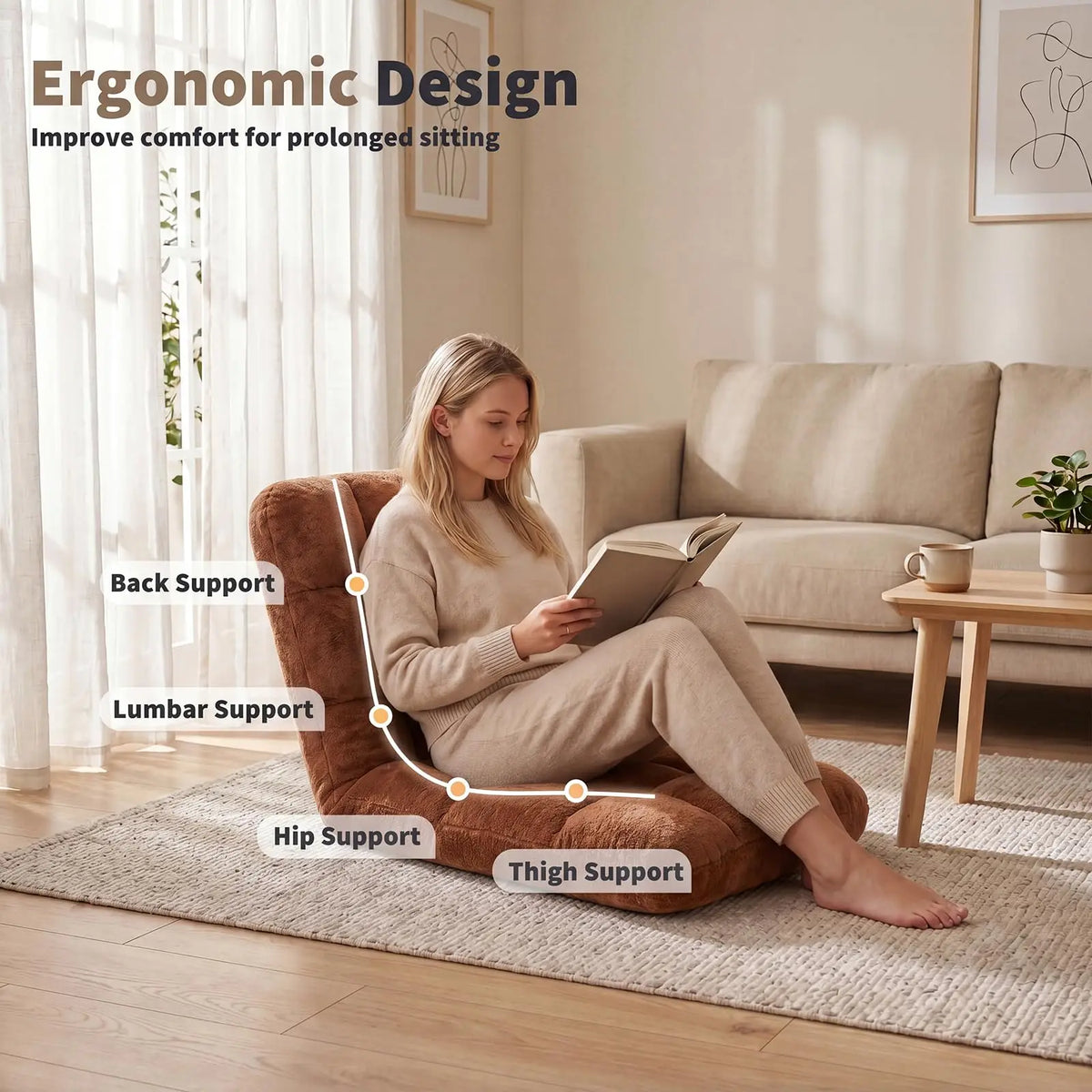 HiMISS Adjustable Floor Chair With Back Support And Foldable Design