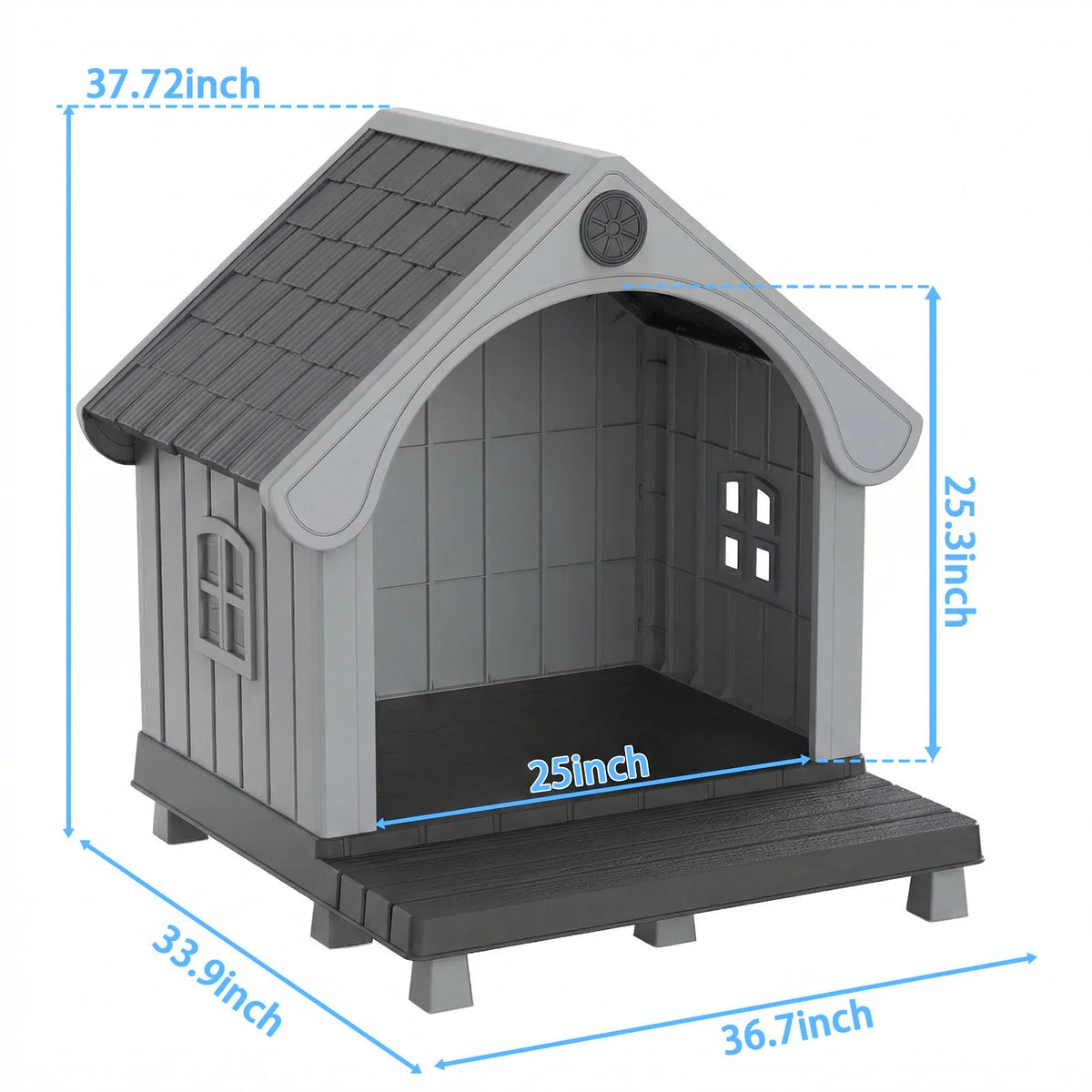 Elevated Resin Dog House Sloped Roof Weatherproof Outdoor Pet Shelter