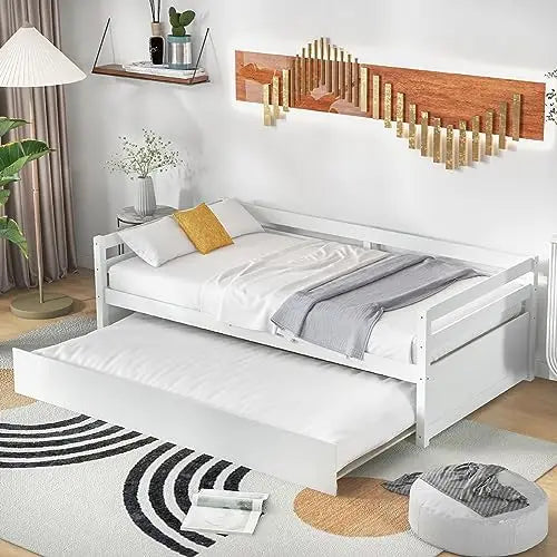 Mid Century Modern Daybed With Trundle And Wood Slat Support