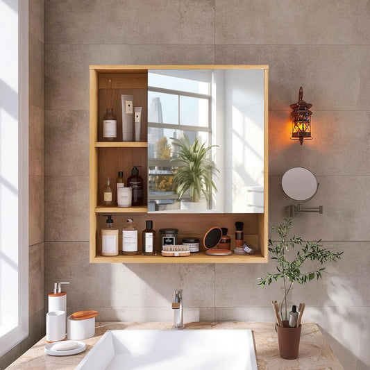 5 Shelf Bamboo Wall Medicine Cabinet With Mirror