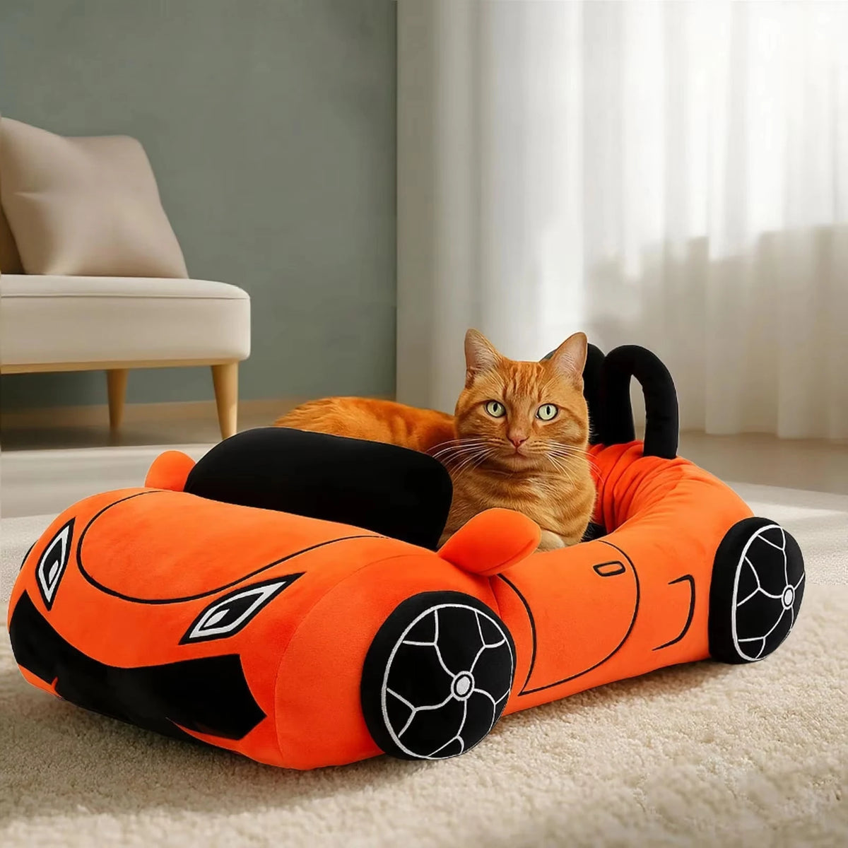CWV Soft Supercar Style Coral Fleece Cat Bed With Pillow