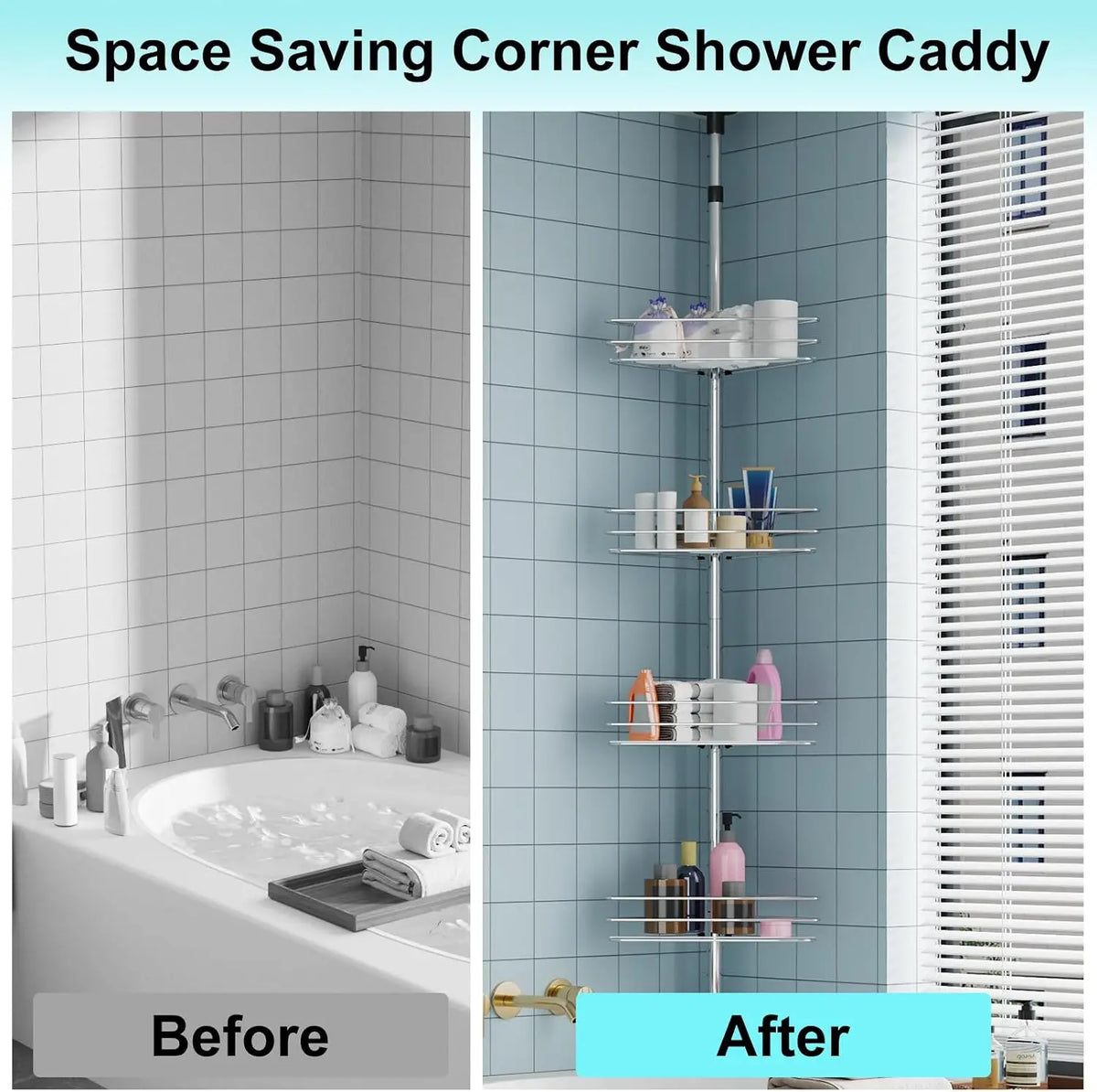 Four Layer Corner Shower Storage Rack With Durable Tension Pole