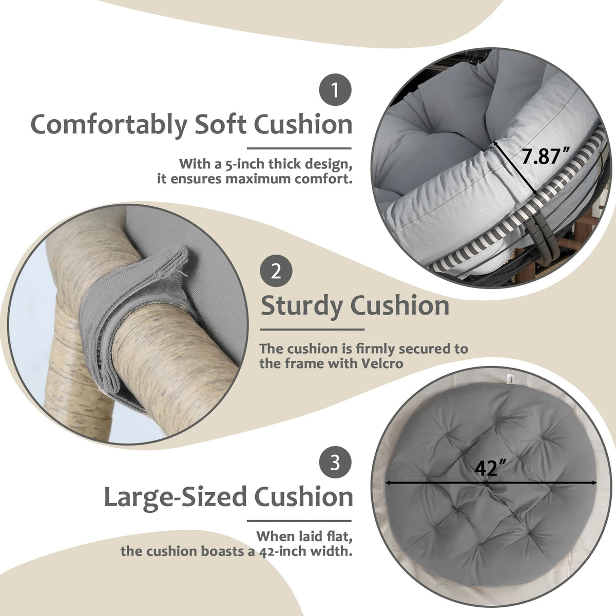 Avenvista Outdoor Wicker Swivel Papasan Chair With Thick Cushion