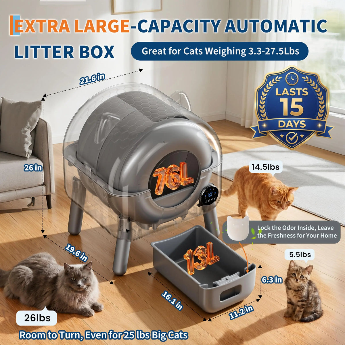 HiMiss Automatic Self Cleaning Cat Litter Box App Odor Control