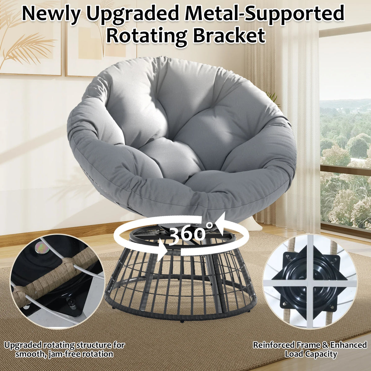 Avenvista Outdoor Wicker Swivel Papasan Chair With Thick Cushion