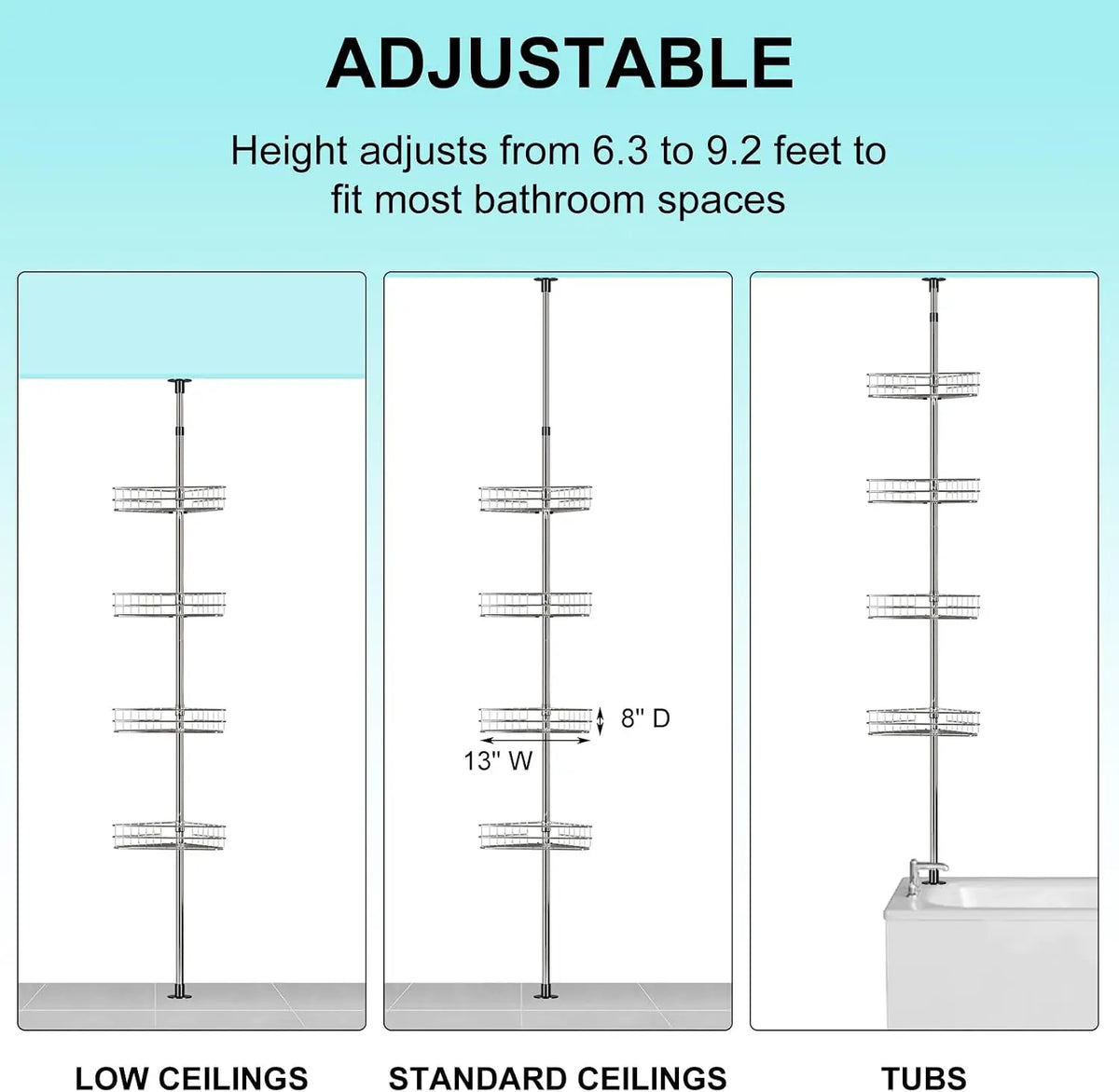 Four Layer Corner Shower Storage Rack With Durable Tension Pole