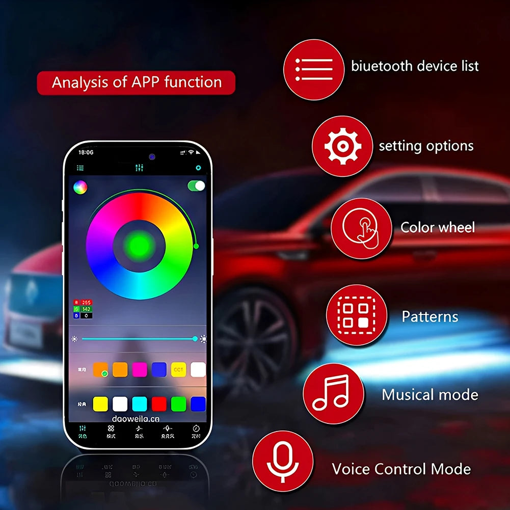 Universal RGB Car LED Rock Lights With App Music Mode