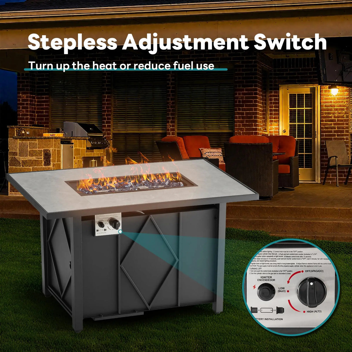 JHK Stainless Steel Propane Fire Pit Table For Outdoor Patio