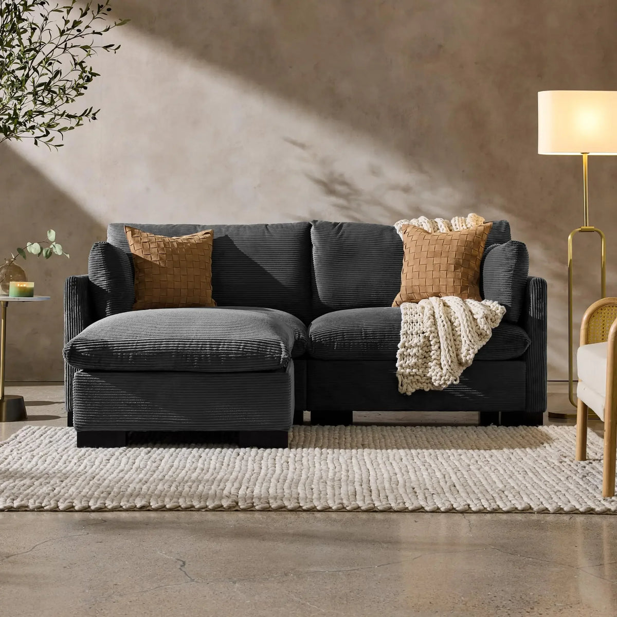 Modern Corduroy Reclining Loveseat With Removable Cover And Wooden Frame