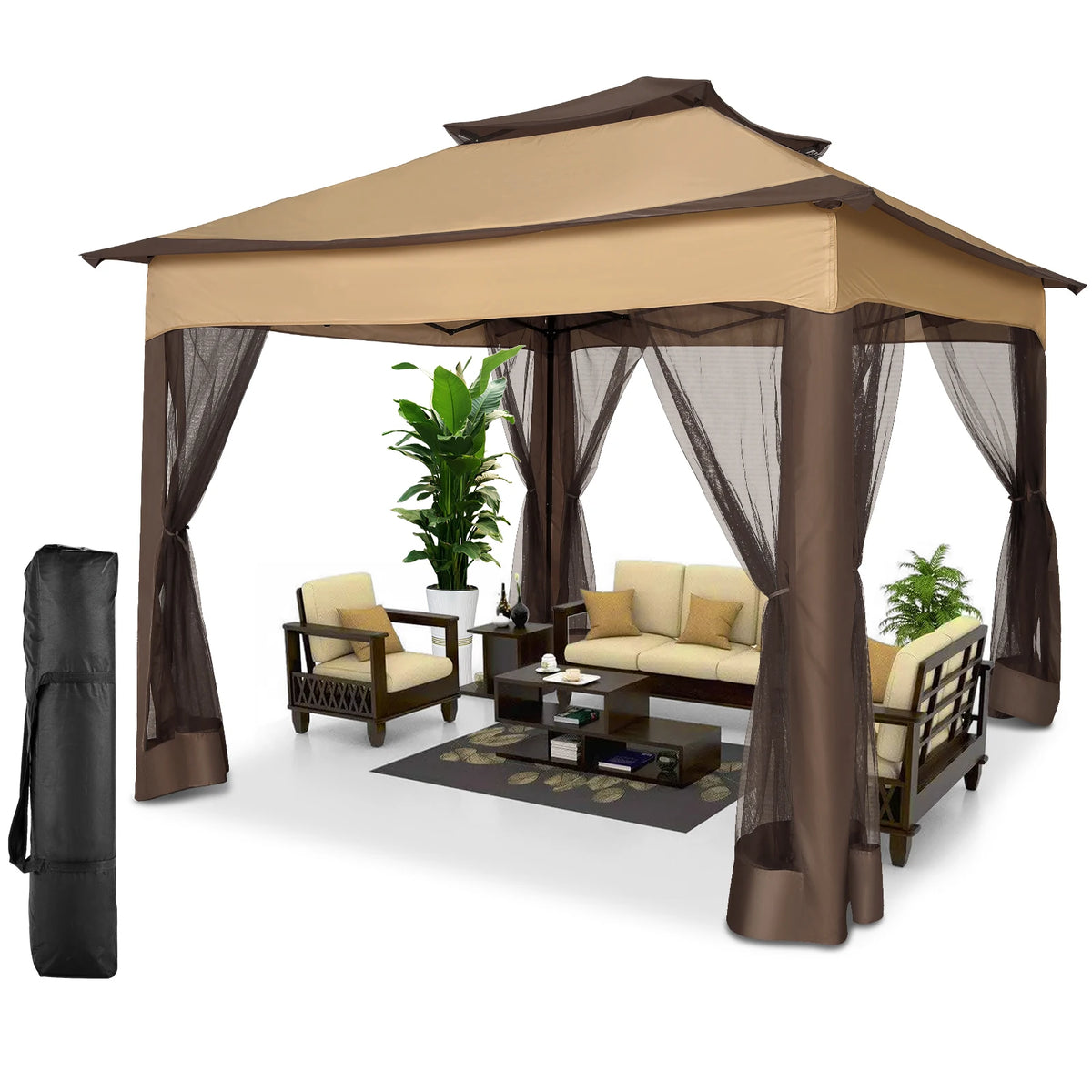 Tooluck Outdoor Pop Up Gazebo With Mosquito Netting And Ventilation